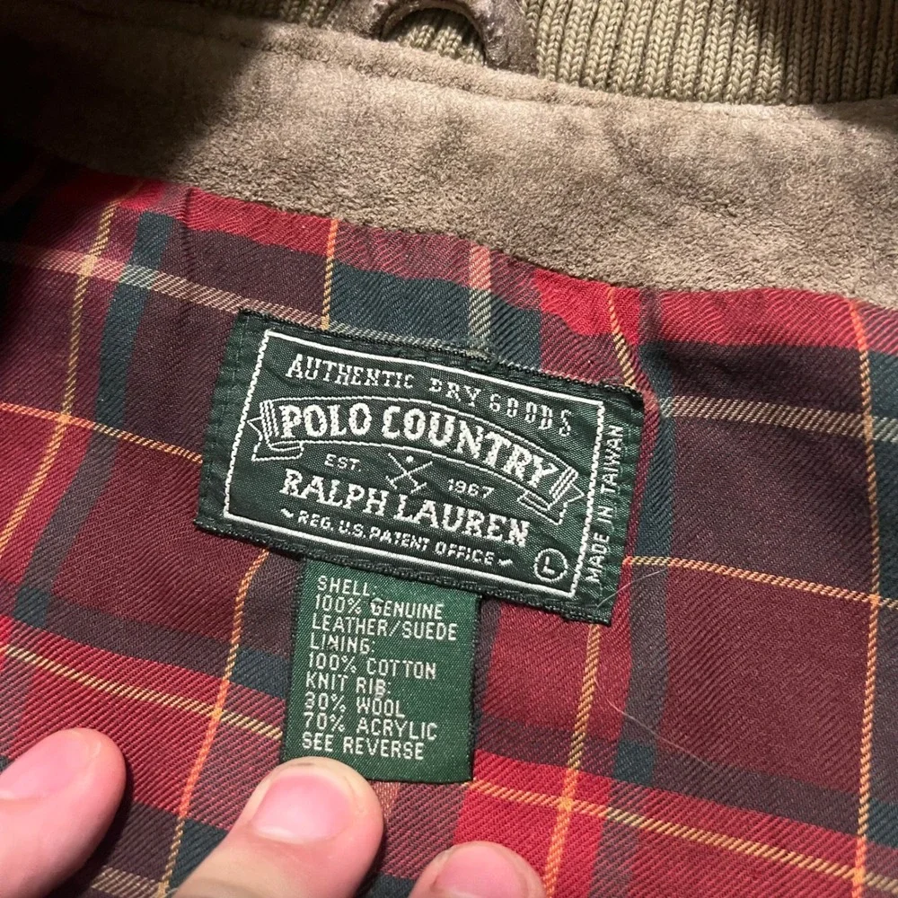 Polo Country Ralph Lauren‎ Vintage Suede Leather Bomber Jacket Tan Mens Large - Picture 3 of 10